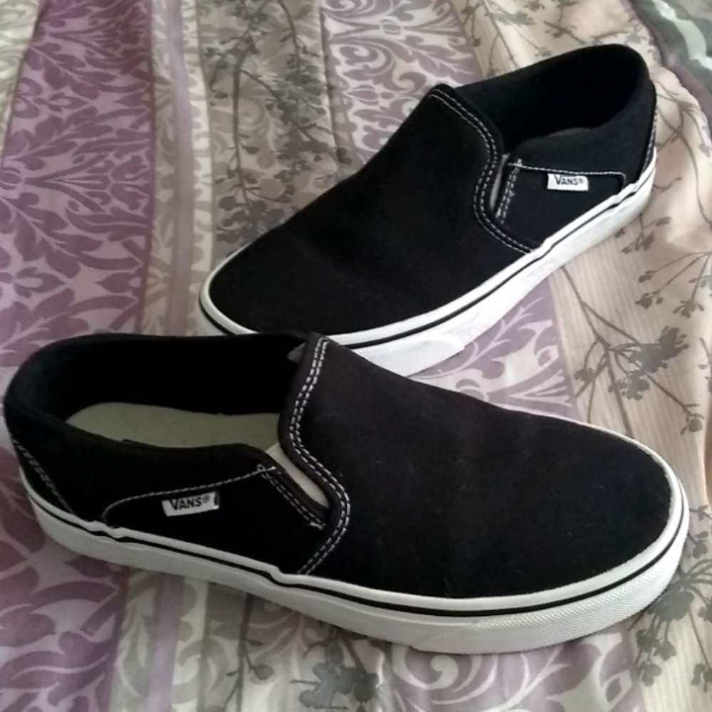 Womens Vans black slip ons